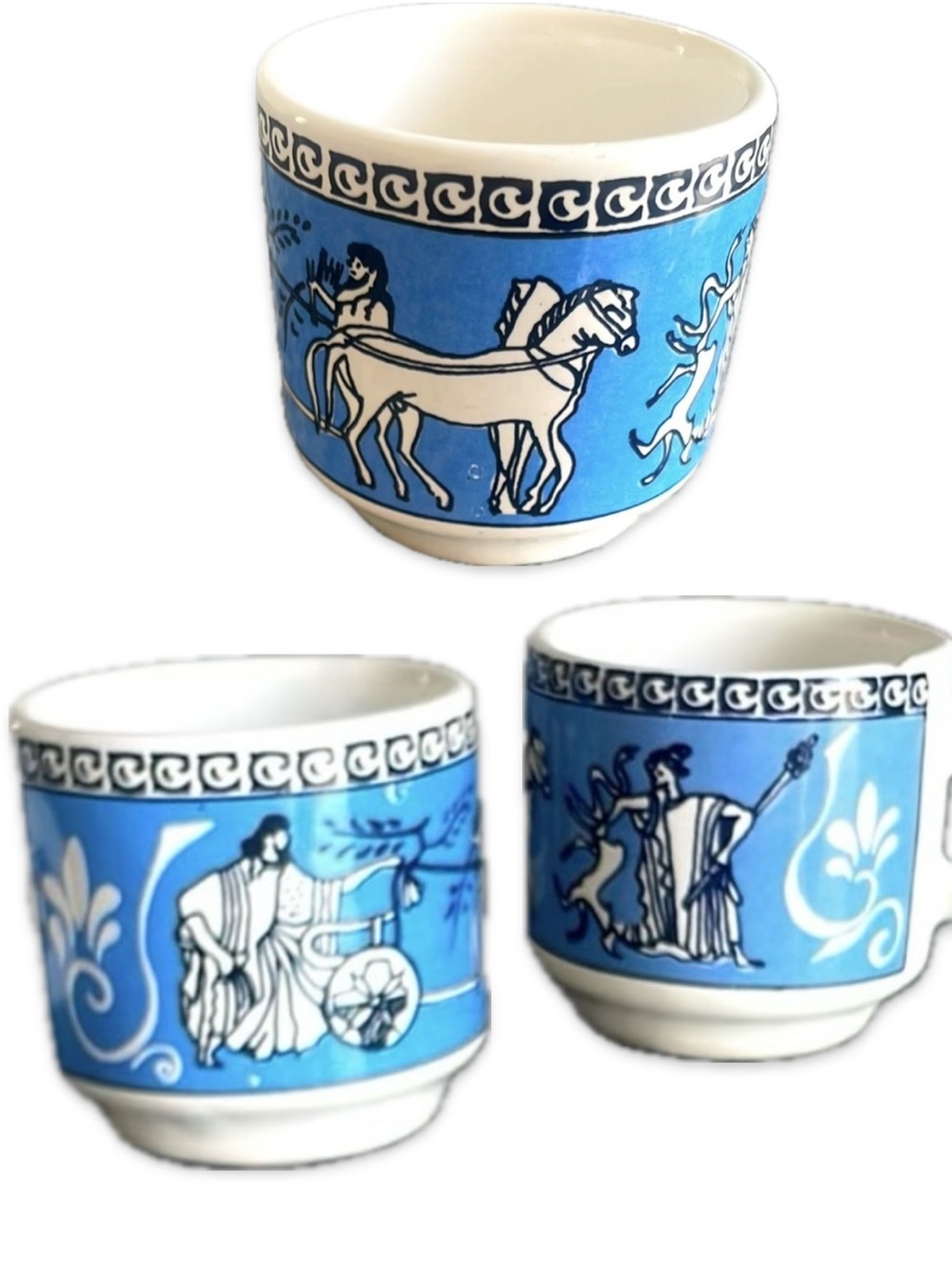 Vintage Greek Archive Hand Painted Espresso Cups Greek Gods Set of 3 Greece